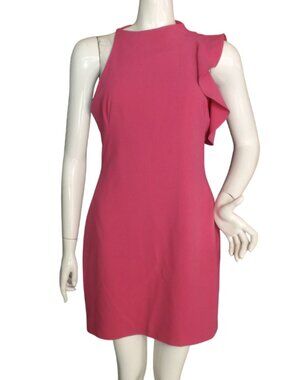 BLACK HALO Dress, 8, Bright Pink, One Shoulder/Ruffle, Mini/Short, Sheath
